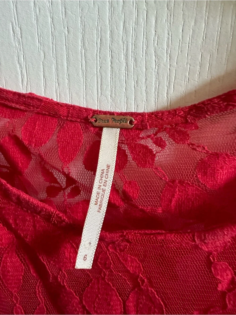 Free People Red Lace Dress with Floral Overlay